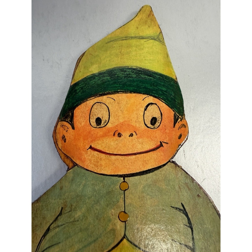 Vintage Hand Painted Wooden Elf Pixie Folk Art Primitive Figure